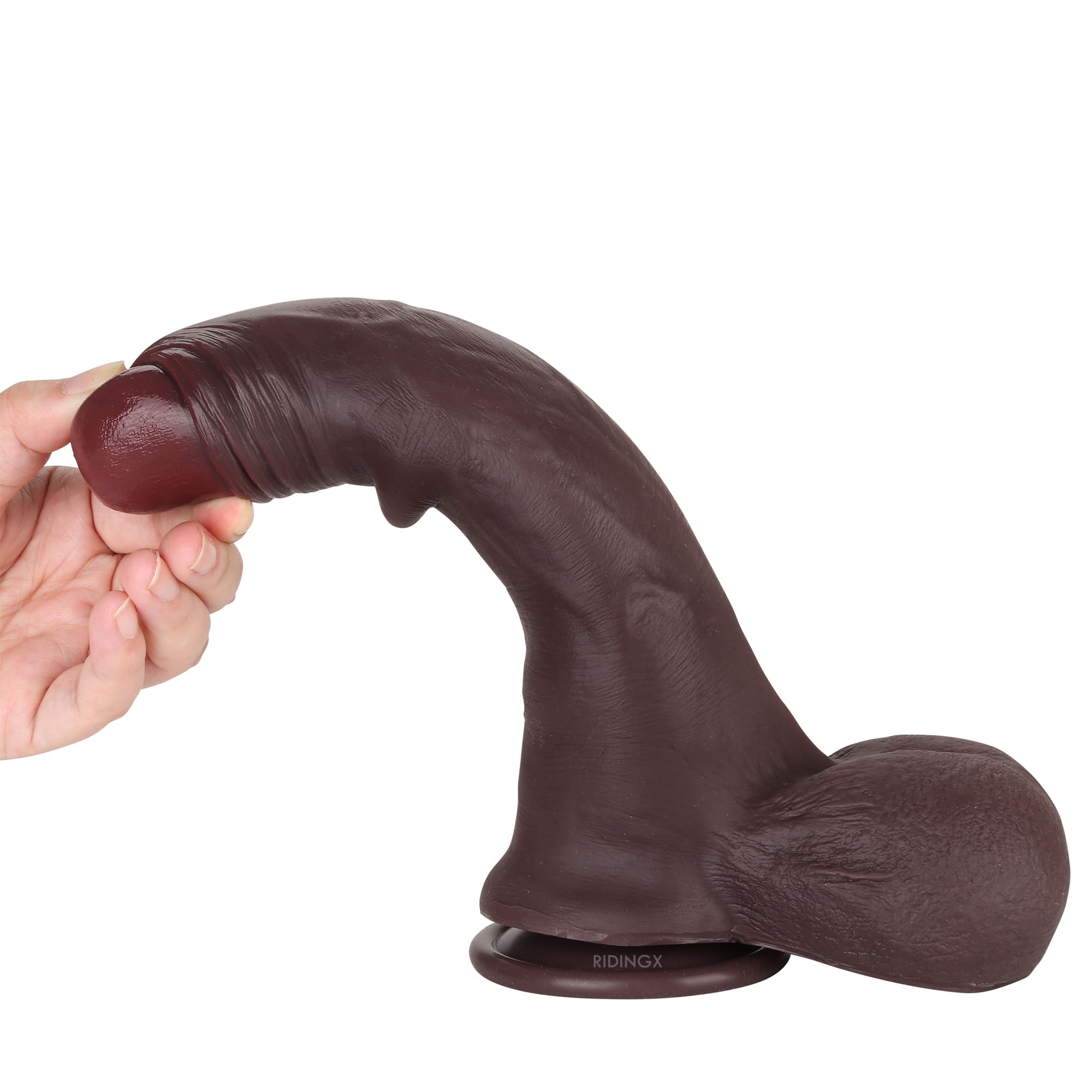 Foreskin 9 inch Sliding Skin Most Realistic Dildo Brown & Real Balls