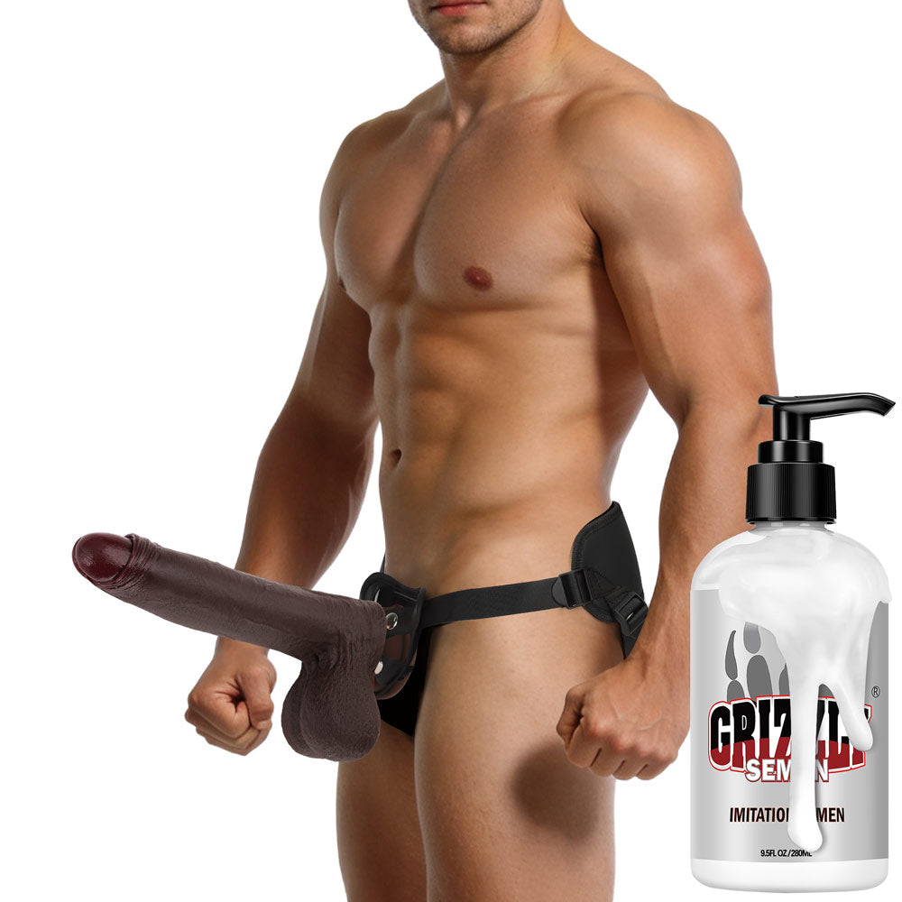 Strap-On BigNut 10 inch Dildo Sliding Skin Black Dildo