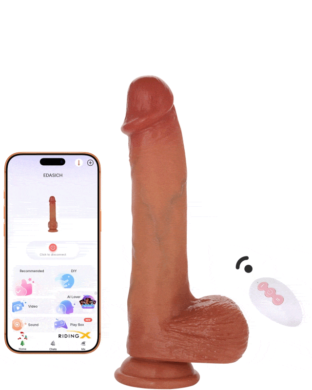 RidingX® Adam 8 inch APP Control Thrusting Dildo Vibration Dildo Smart Phone Brown