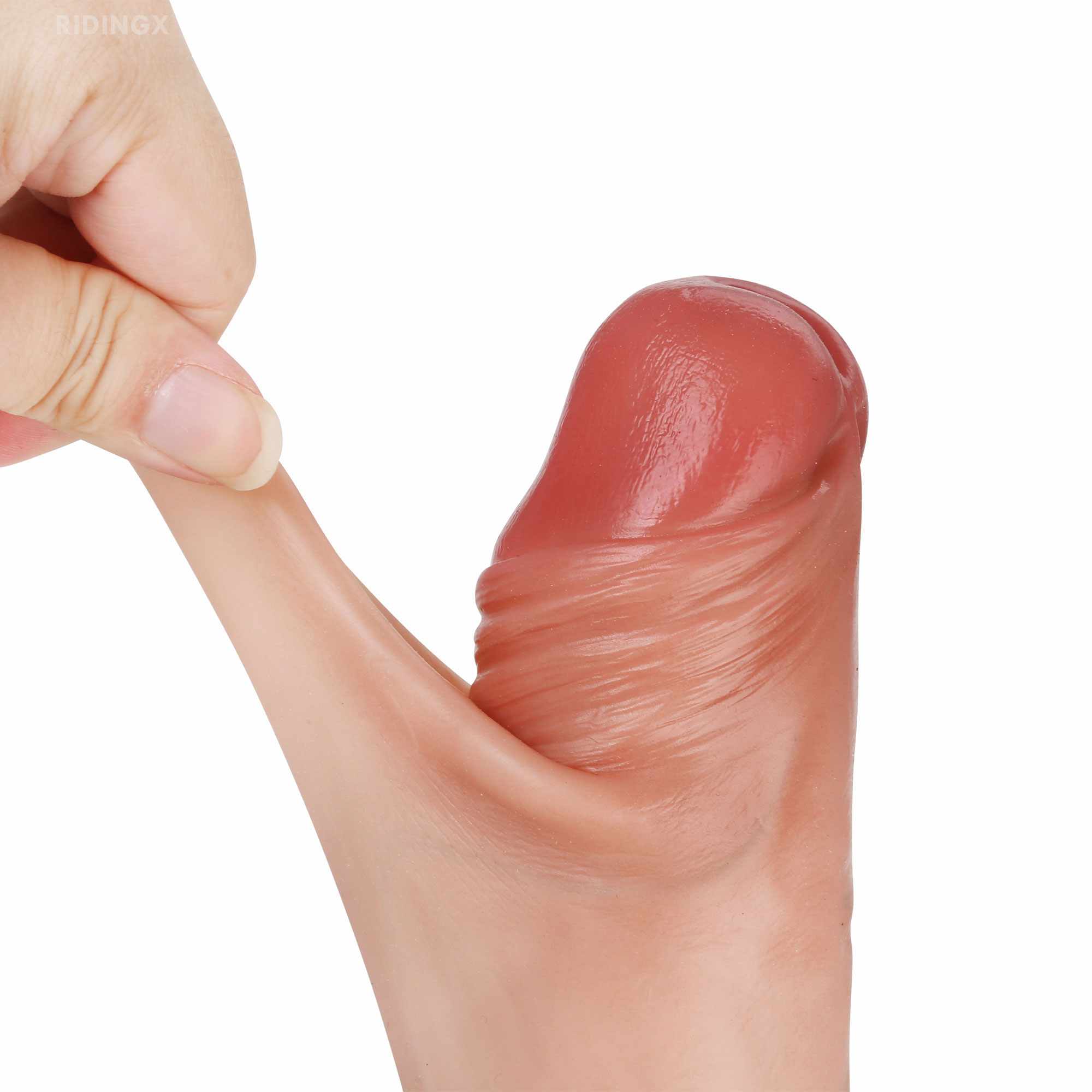 Foreskin 9 inch Black Sliding Skin Dildo BBC Dildo With Ball