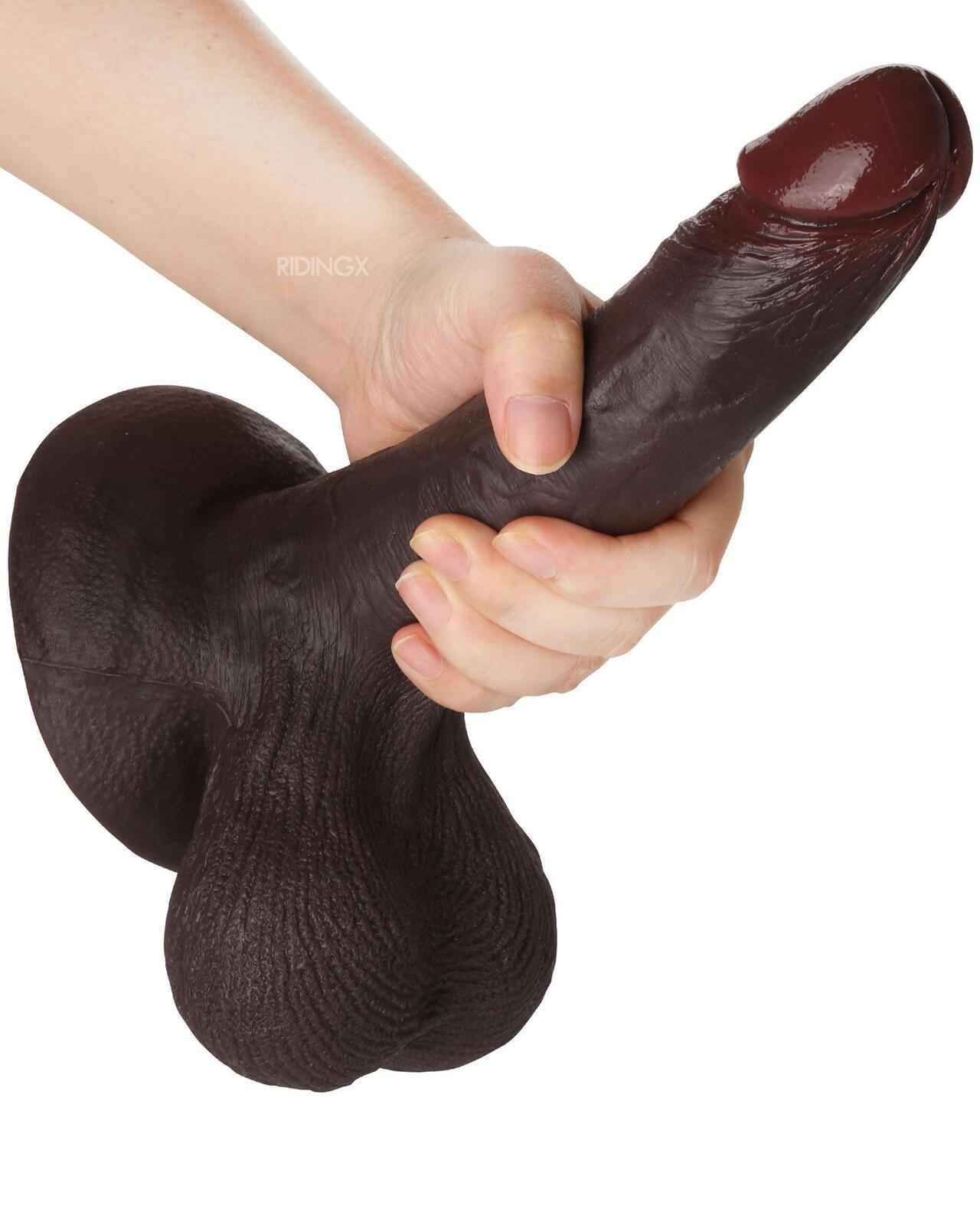 Tiger 7 inch Big Black Ball Realistic Dildo & Real Lifelike Glan