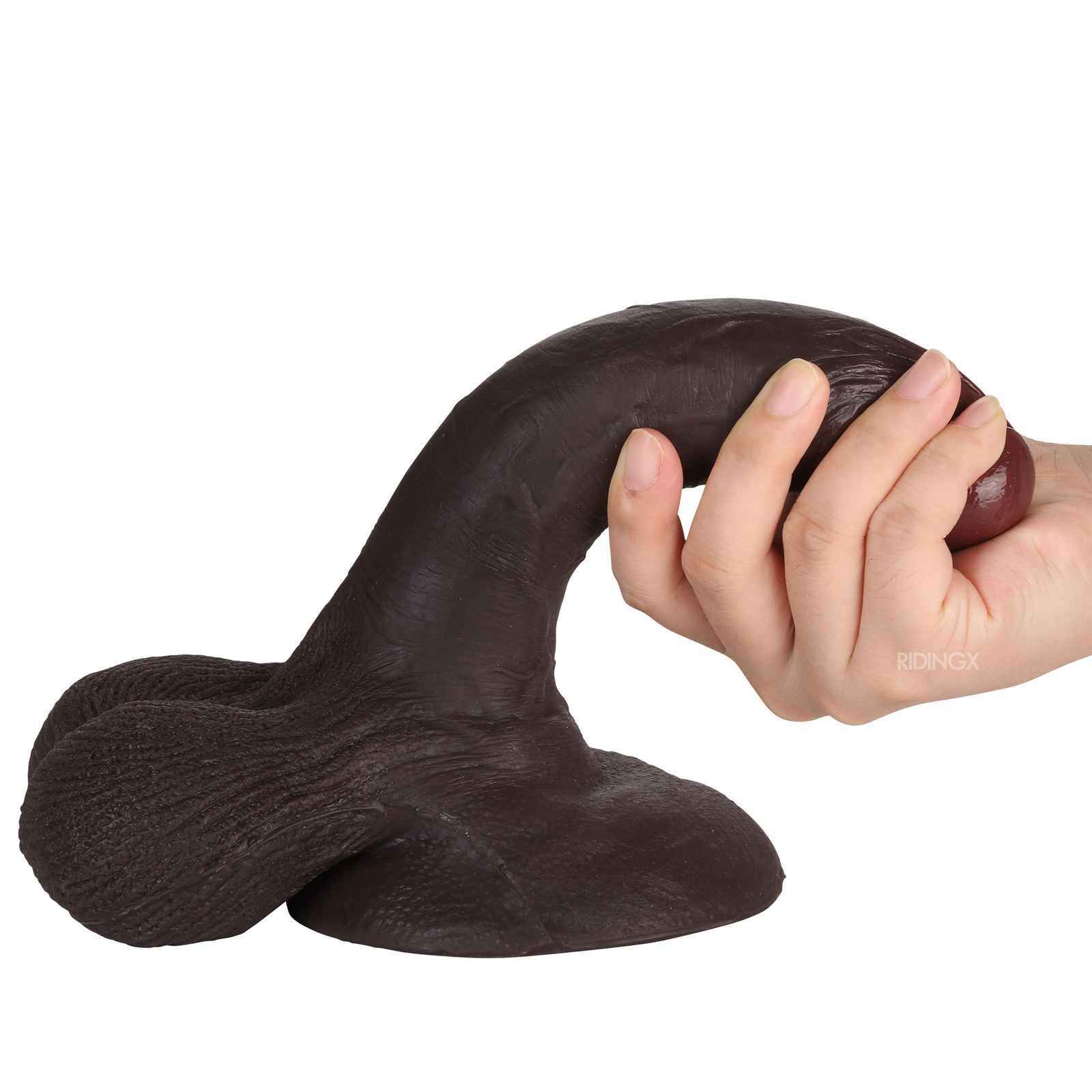 Tiger 7 inch Big Black Ball Realistic Dildo & Real Lifelike Glan