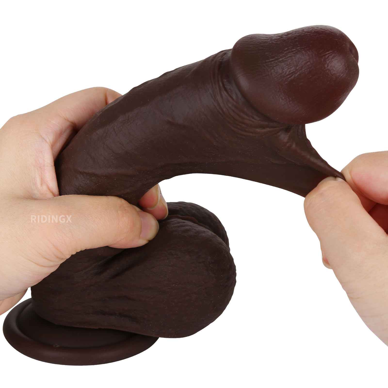 Juicy 7 inch Squirting Dildo Cumming Ejaculating Black Dildo Sliding Skin