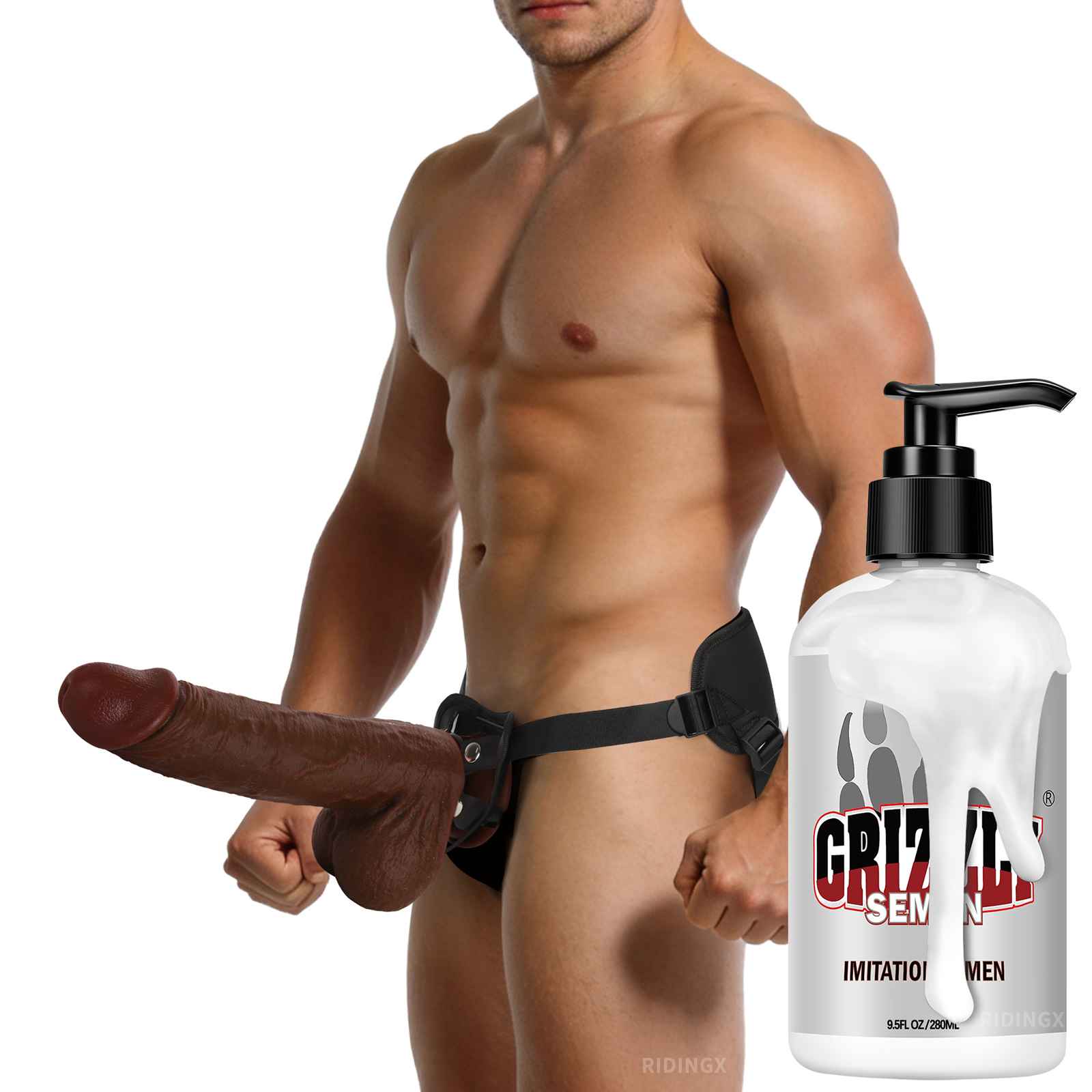 Strap-On Dildo Juicy Squirting Dildos 7 inch Black Ejaculating SlidingSkin