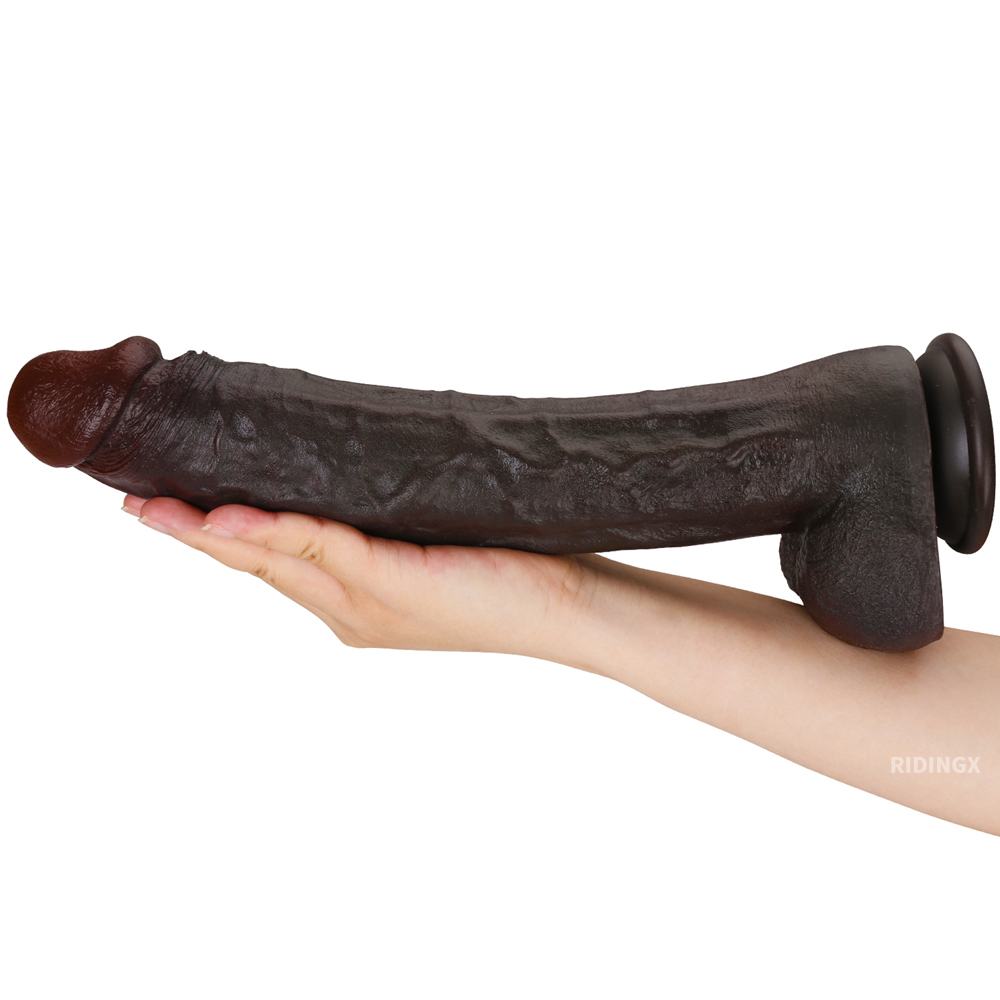 Monster 12 inch Super Realistic Black Dildo Lifelike Vein Dildo With Keel