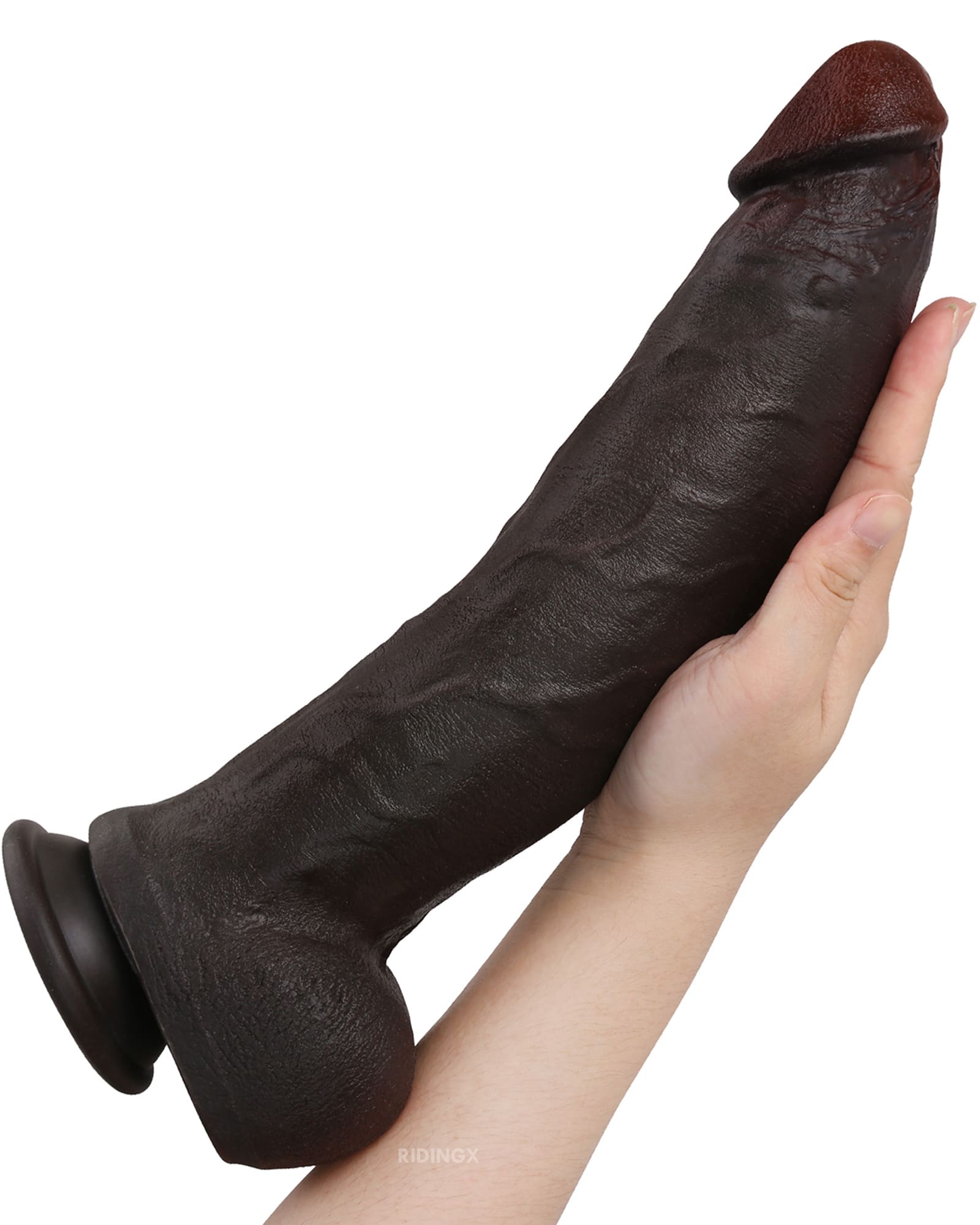 RIDINGX 9 inch black realistic silicone dildo with an internal keel design for easily curved and flexible shapes