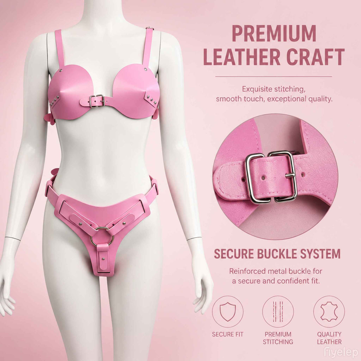 RidingX Leather Strap-On Harness Pink