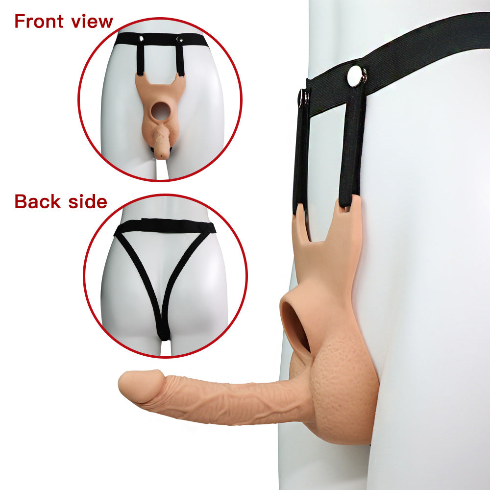 strap-on and back views of the garment